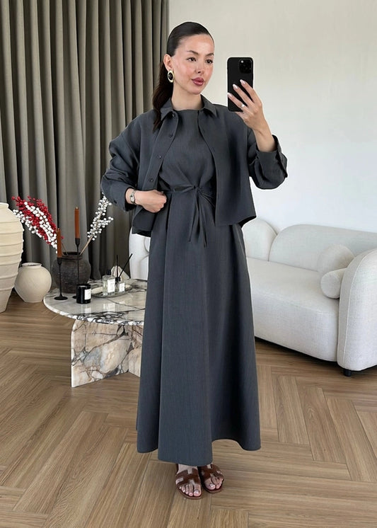 Gömlek Elbise Tensel Takım ANTRASİT
