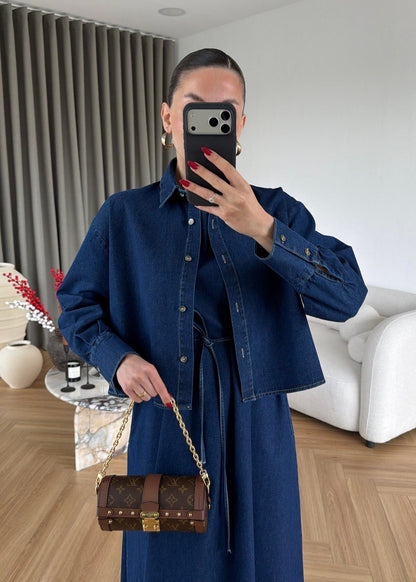 Gömlekli Elbiseli Denim Takım LACİVERT