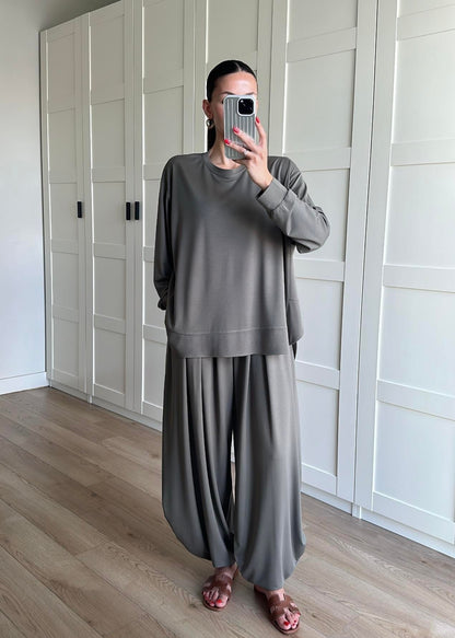 Şalvar Pantolonlu Modal Takım ANTRASİT